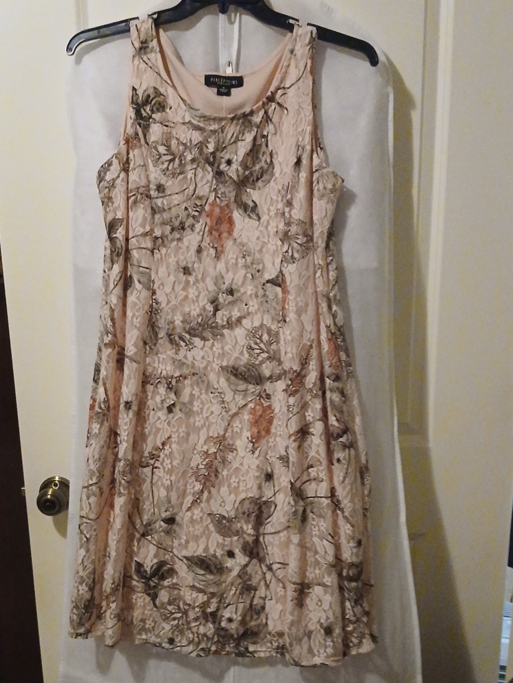 Perceptions Cream Floral Lace Midi Dress with Brown & Pink Accents